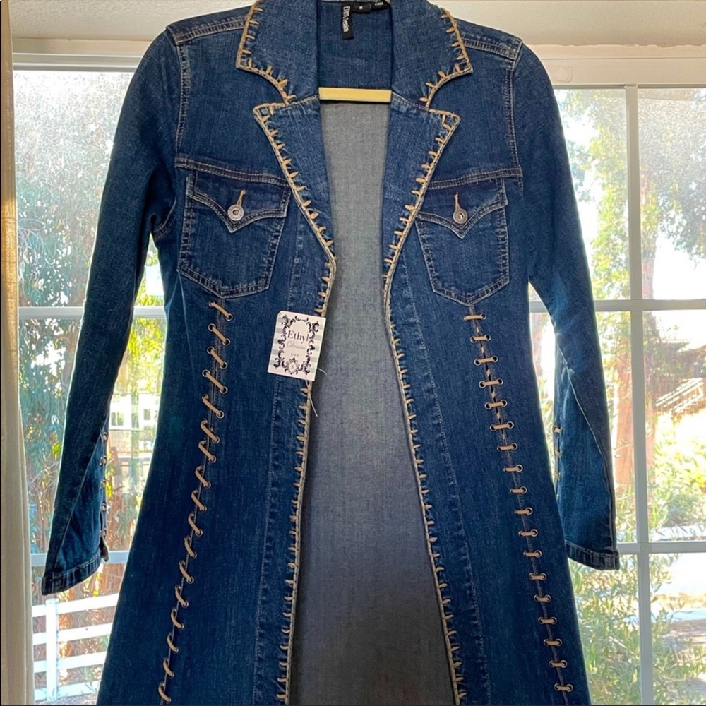 Ethyl Denim long jean jacket with lacing
HARD TO FIND